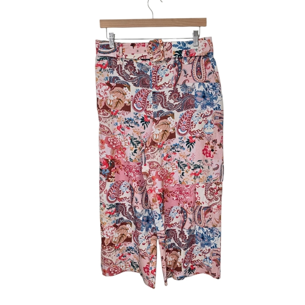 Sigrid Olsen NWT Women's Linen Blend Wide-Leg Pants Belted Waist Paisley Sz 12‎